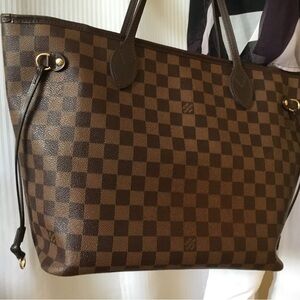 Louis Vuitton Brown Checkered Tote Bag  Neverfull MM 100% authentic